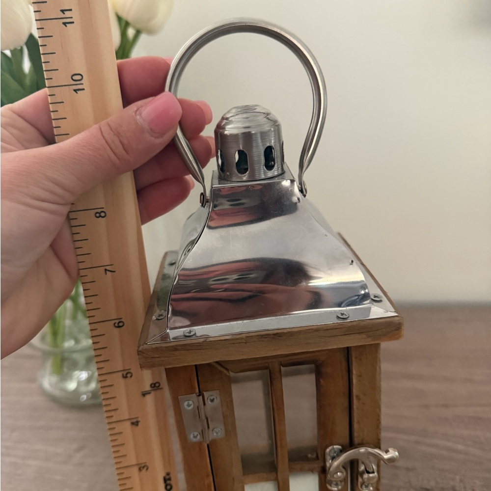 Hobby Lobby Wooden Lantern with Silver Accent - Picture 9 of 9